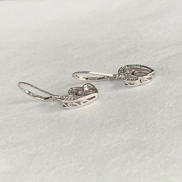 Womens Interlocking Twin Heart Design Diamond Silver Drop Earrings #925 - New - Picture 7 of 14